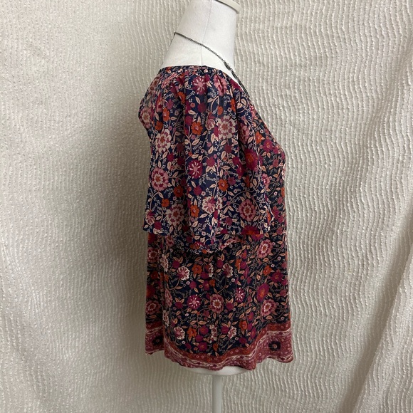 Lucky Brand Boho Floral Top Size Large Ruffle Sleeve Romantic Peasant Blouse - Picture 4 of 12